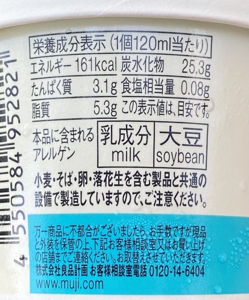 無印良品 素材を生かしたアイス チョコミントクール 成分表示・アレルギー情報