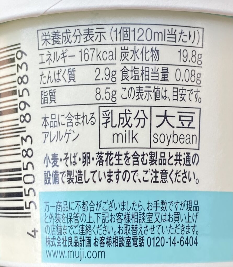 無印良品 素材を生かしたアイス チョコミント 成分表示・アレルギー情報