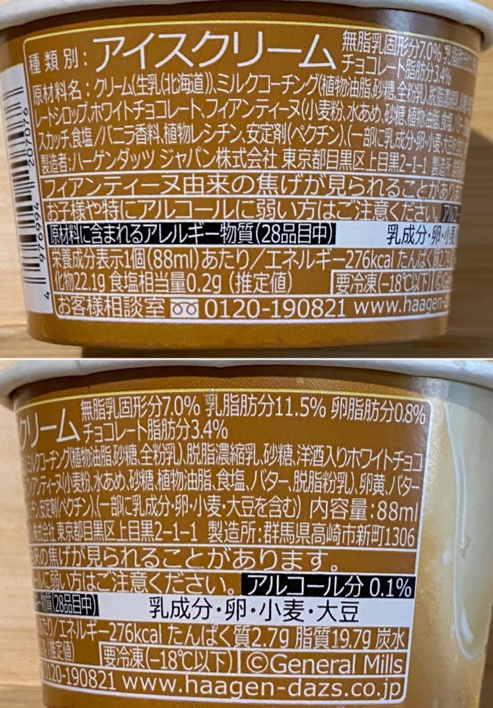 ハーゲンダッツ 天使のおさそい ホワイトチョコレート 栄養成分表示・原材料名・アレルギー情報